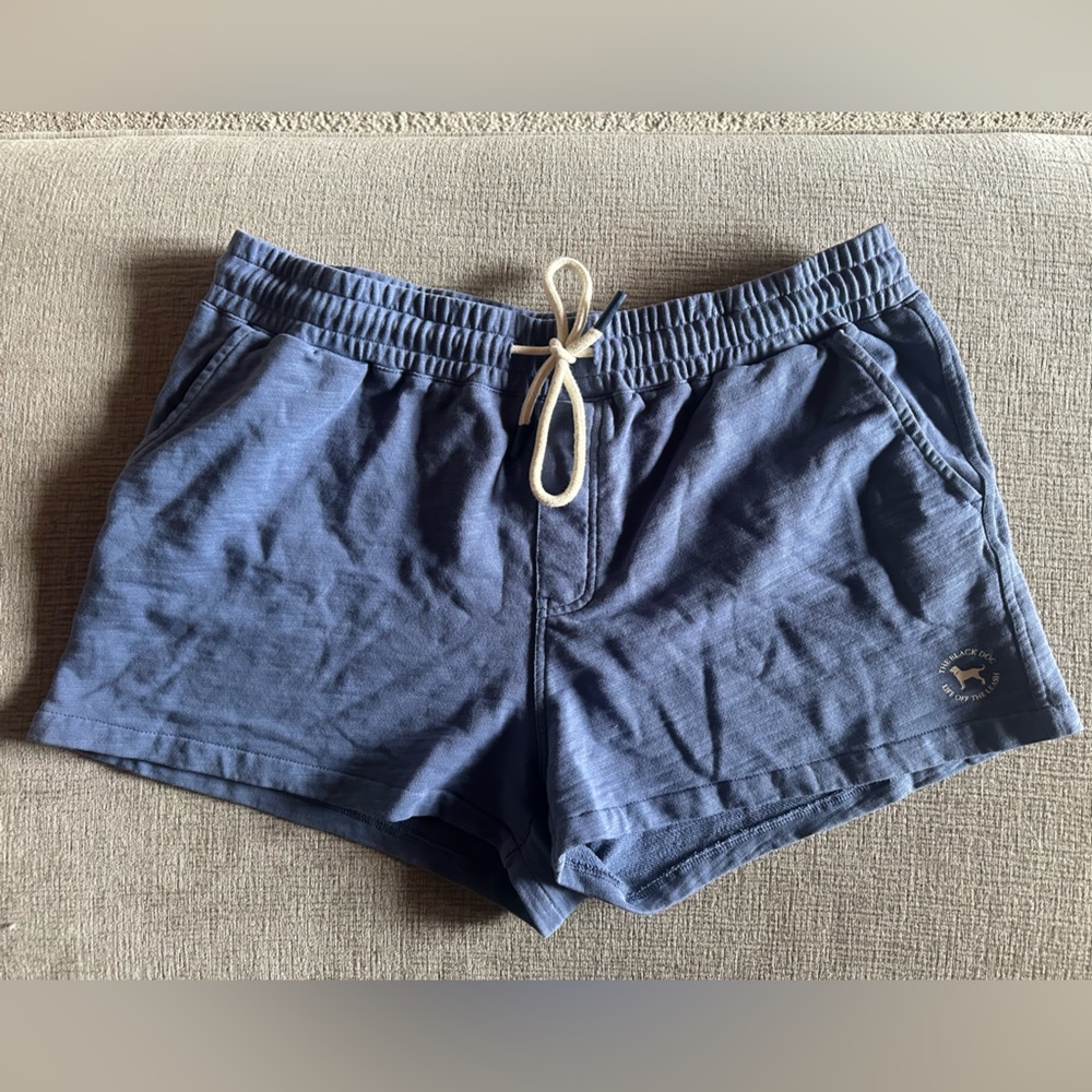 The Black Dog Women's Blue Athletic Drawstring Shorts with Cream Cord
